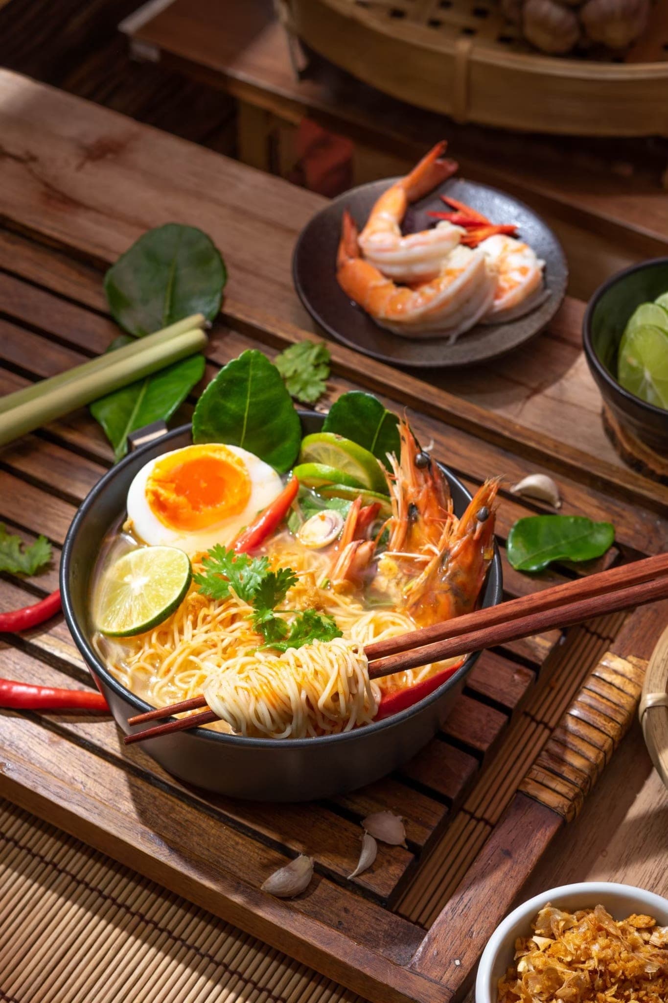Tom Yam mit Garnelen und Cintueng-Nudeln